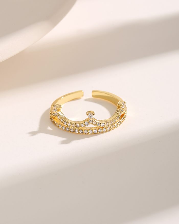 Offene Ringe im Feenstil mit süßer Pendelkrone, Kupferbeschichtung, Inlay aus Zirkon und 18-karätigem Gold