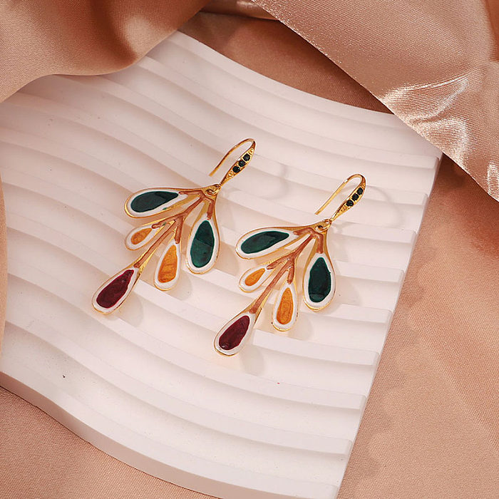 1 Pair Elegant Artistic Streetwear Irregular Leaf Painted Plating Copper 18K Gold Plated Drop Earrings