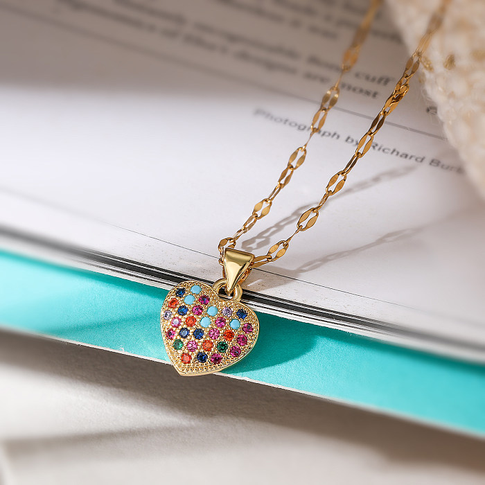 Basic Lady Simple Style Heart Shape Copper 18K Gold Plated Zircon Pendant Necklace In Bulk