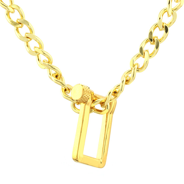 Hip-Hop Simple Style Square Copper Plating 18K Gold Plated Pendant Necklace