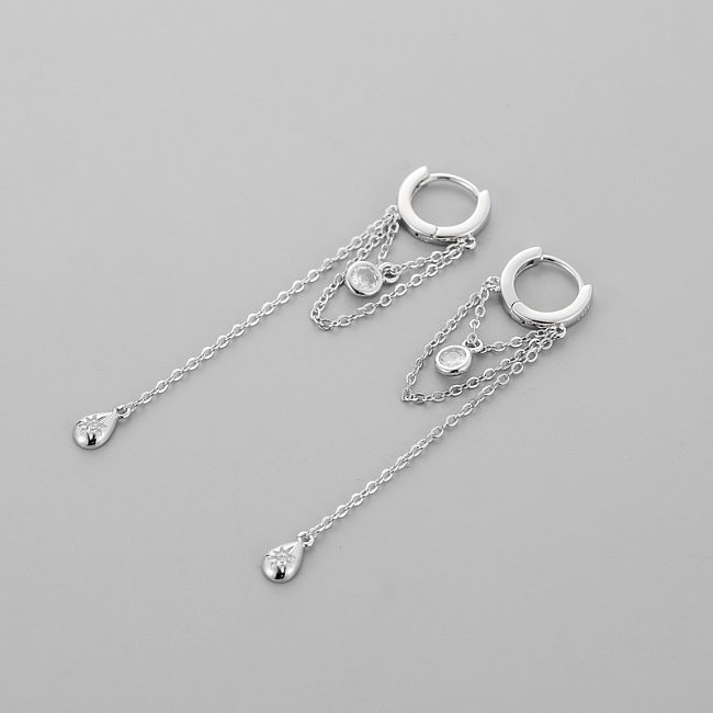 1 Pair Fashion Geometric Copper Inlay Zircon White Gold Plated Drop Earrings