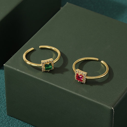 Basic Square Copper Inlay Zircon Rings