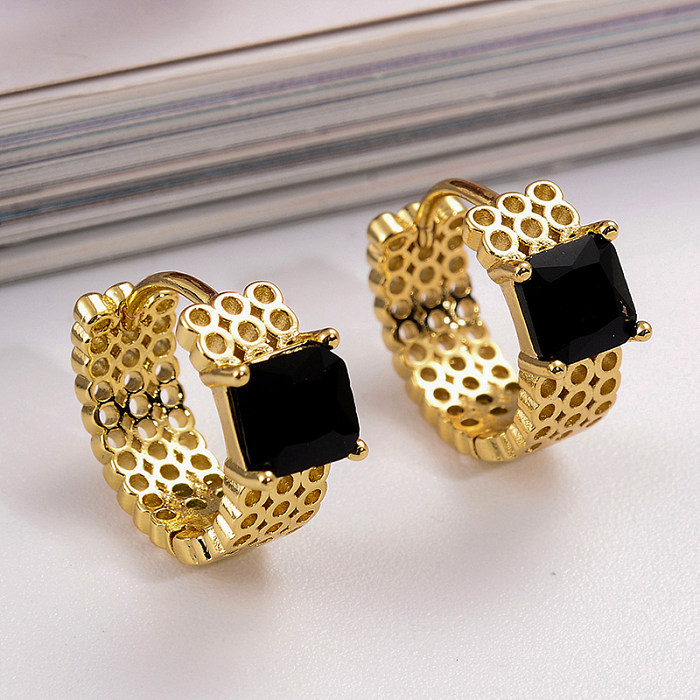 1 Pair IG Style Simple Style Square Plating Inlay Copper Zircon 18K Gold Plated Earrings