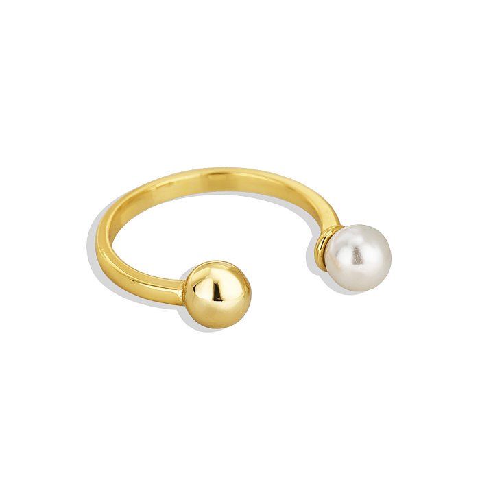 Simple Style Round Copper Plating Inlay Pearl Open Ring