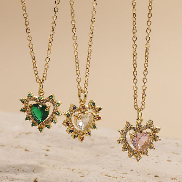 Elegante Herzform-Kupfer-Halskette mit 14 Karat vergoldetem Zirkon in großen Mengen