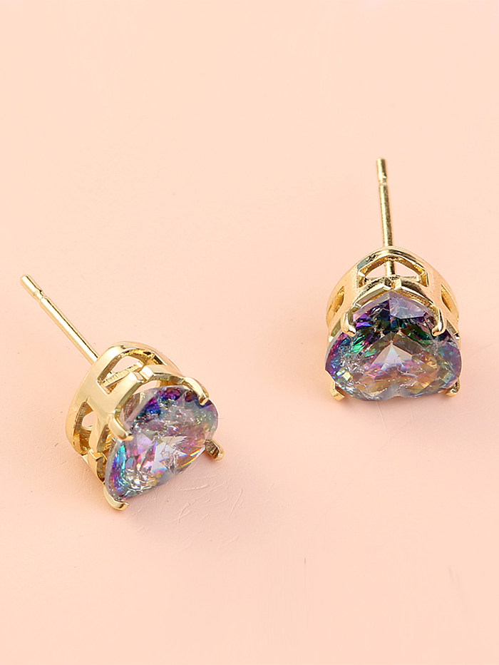 1 Pair Retro Heart Shape Copper Plating Zircon Ear Studs