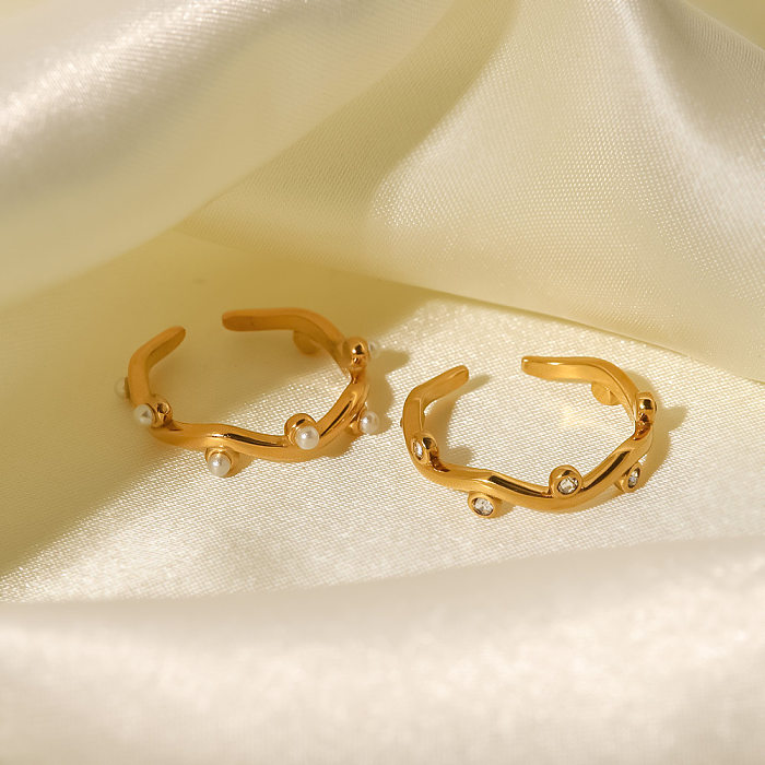 Offener Ring aus Edelstahl mit geometrischer Retro-Perlenbeschichtung