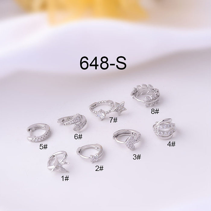 Fashion Leaf Copper Plating Inlay Zircon Hoop Earrings 1 Piece