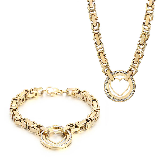 Collar de pulseras de diamantes artificiales con incrustaciones de acero de titanio en forma de corazón redondo elegante