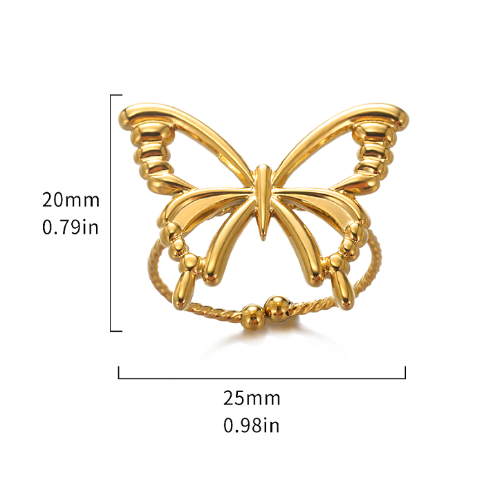 Gros doux Style Simple papillon placage en acier inoxydable évider anneaux plaqués or 18 carats