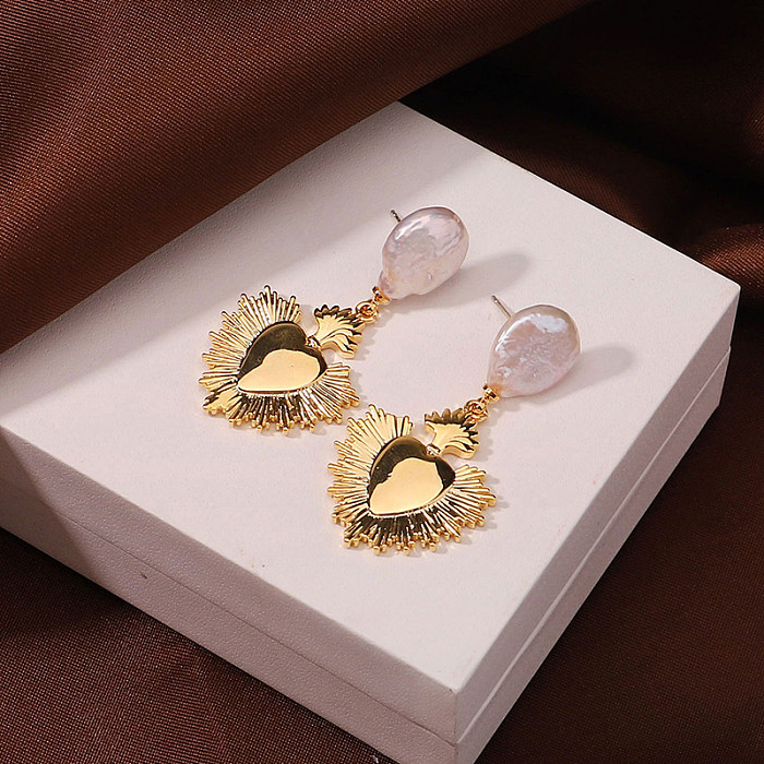 1 Pair Basic Beach Roman Style Heart Shape Stoving Varnish Plating Copper 18K Gold Plated Drop Earrings