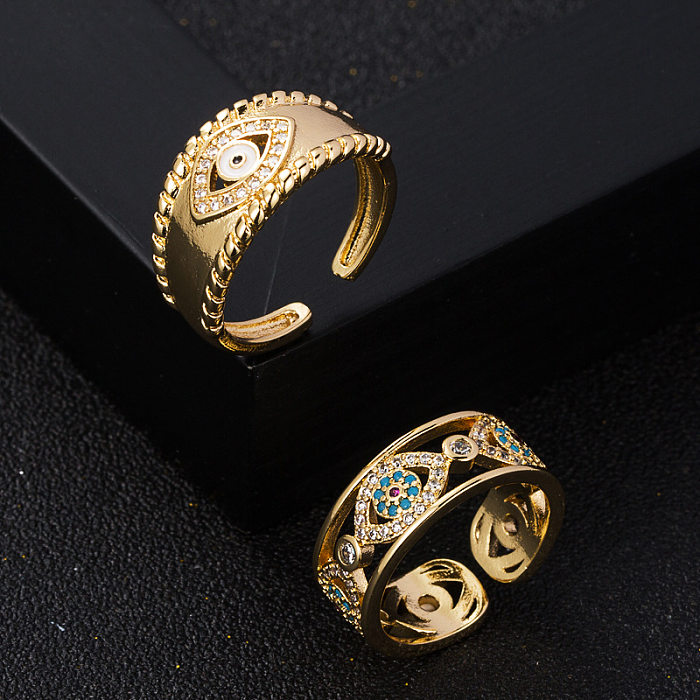 Fashion Copper Gold-plated Micro-set Zircon Devil's Eye Opening Adjustable Ring