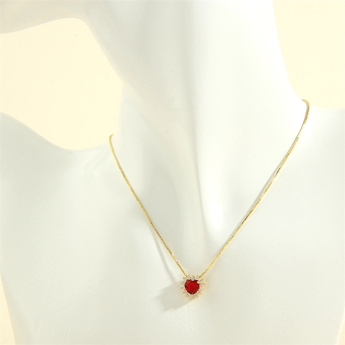 Elegant Luxurious Heart Shape Copper 18K Gold Plated Zircon Pendant Necklace In Bulk