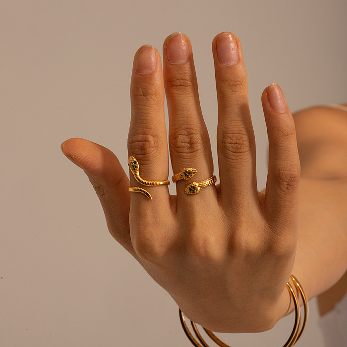 Anéis abertos banhados a ouro 18K com revestimento de aço inoxidável estilo cobra IG