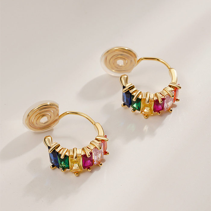 1 Pair Streetwear Round Plating Inlay Copper Artificial Gemstones Gold Plated Earrings
