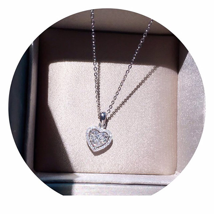 Fashion Heart Shape Copper Pendant Necklace Inlay Artificial Gemstones Copper Necklaces
