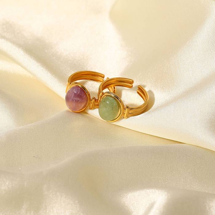 Modischer, wasserdichter, ovaler, grüner/lila Halbedelstein-offener Ring aus 18-karätigem Gold aus Edelstahl