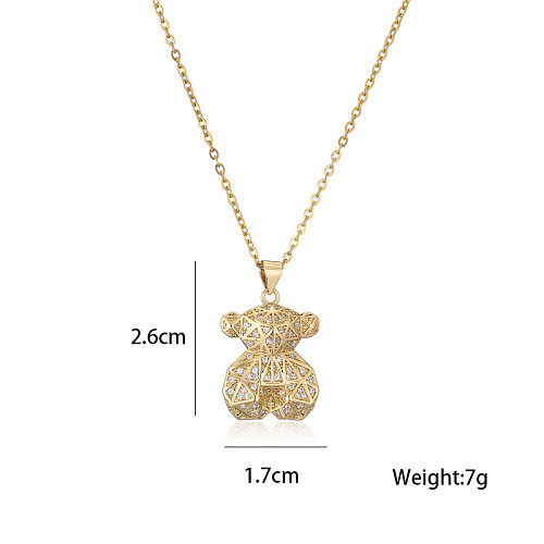 Copper-plated 18K Gold Micro-inlaid Zircon Bear Pendant Necklace