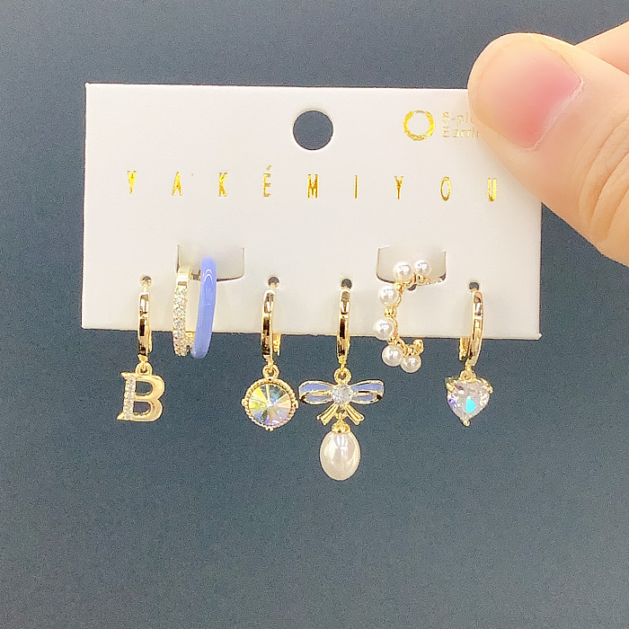 Cute Sweet Cartoon Bow Knot Copper Asymmetrical Three-dimensional Zircon 14K Gold Plated Drop Earrings