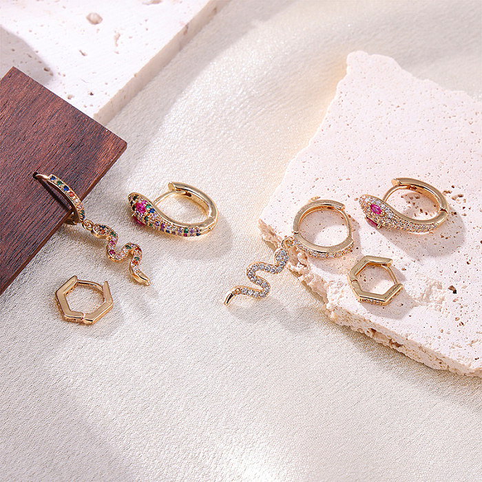 Classic Style Snake Copper Inlay Zircon Earrings