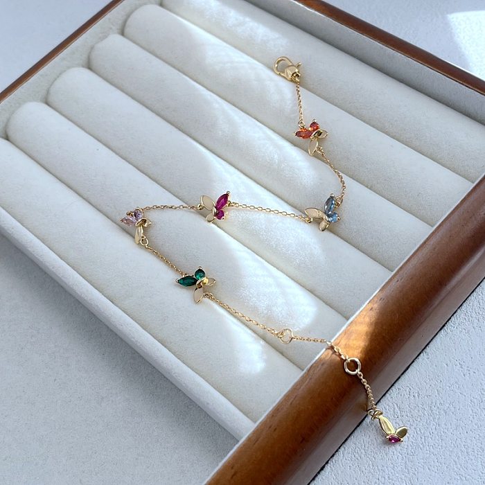 Conjunto de joias de zircão com revestimento de cobre borboleta doce