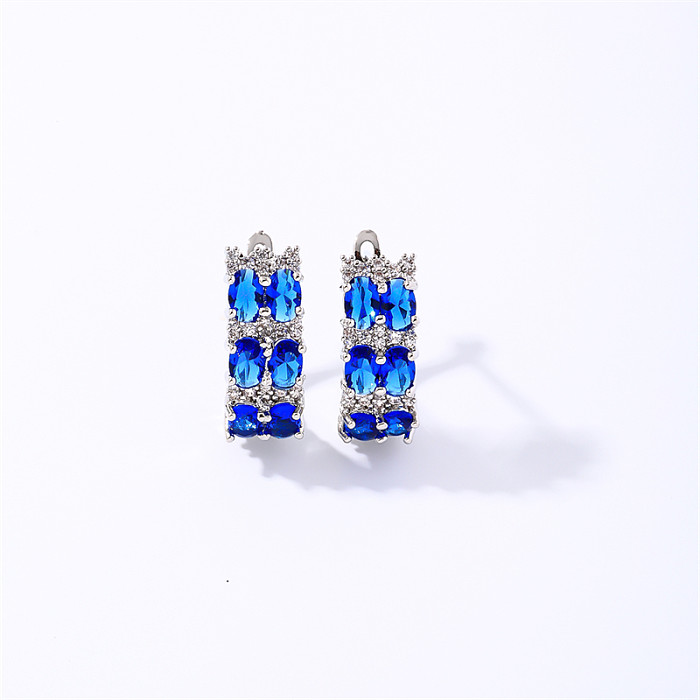 1 Pair Casual Simple Style Shiny Oval Plating Inlay Copper Zircon White Gold Plated Earrings