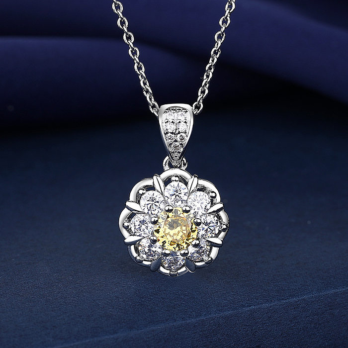 Ensemble de bijoux élégant avec boucles d'oreilles et collier en diamant à haute teneur en carbone avec incrustation de placage de cuivre et de fleurs