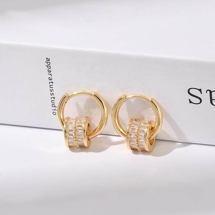 Fashion Geometric Copper Gold Plated Zircon Earrings 1 Pair