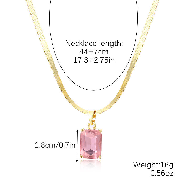 Retro Square Copper Inlay Crystal Pendant Necklace