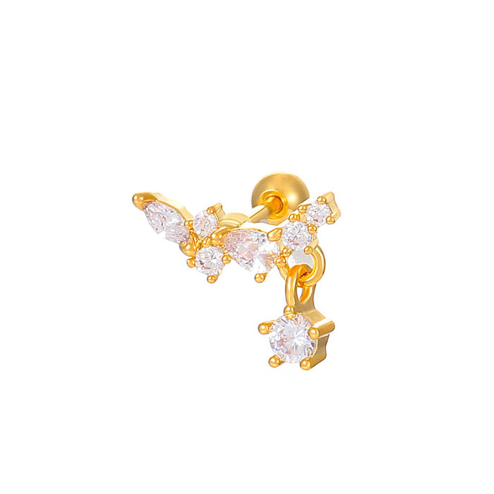 1 Piece Simple Style Round Flower Inlay Copper Zircon Ear Studs