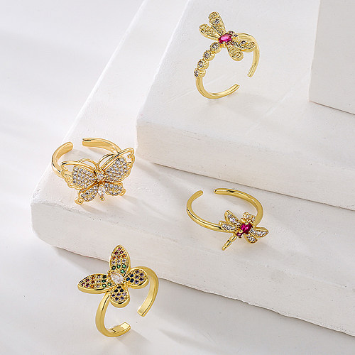Anel aberto de cobre borboleta da moda incrustado de zircão anéis de cobre de zircão