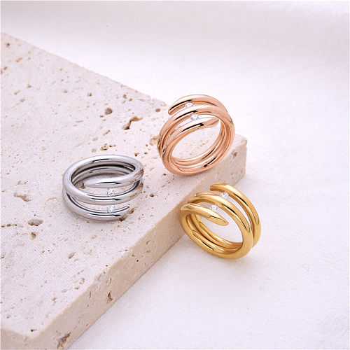 Modern Style Solid Color Stainless Steel Plating Inlay Artificial Gemstones Rings