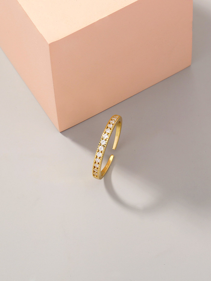 Anel aberto de zircão com incrustações de cobre em forma de C da moda de 1 peça
