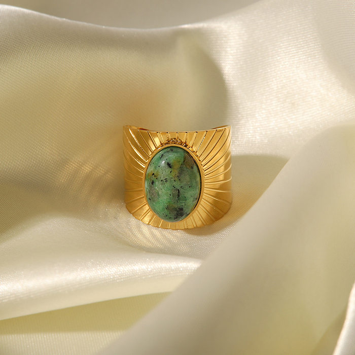 Ovaler, türkisfarbener offener Ring mit Edelstahleinlage im Vintage-Stil