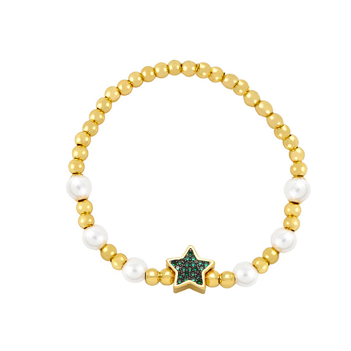 1 Stück Mode Pentagramm Künstliche Perle Kupfer Perlen Zirkon Damen Armbänder