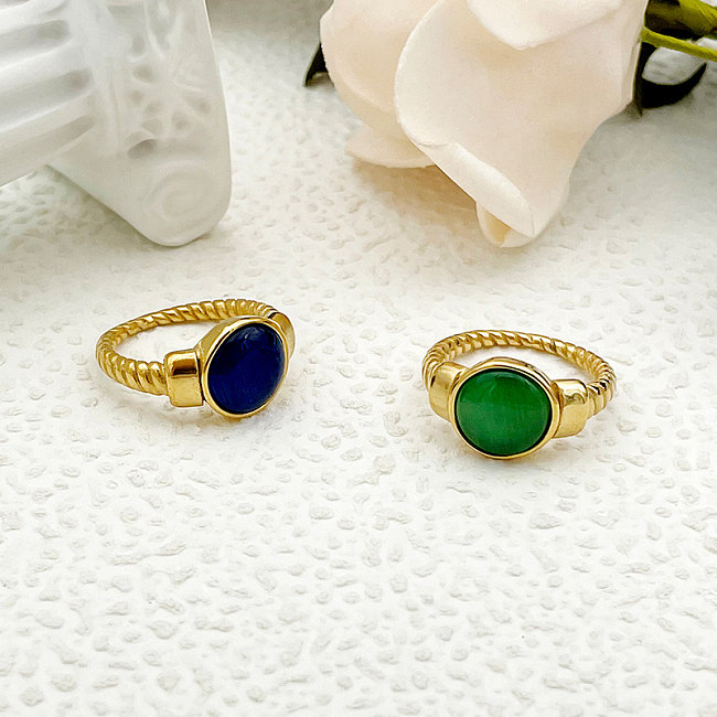 Wholesale Elegant Roman Style Commute Solid Color Stainless Steel Plating Inlay Gold Plated Gem Rings