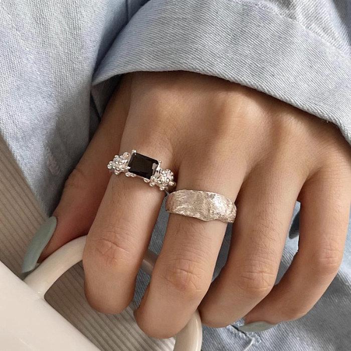 Vintage Style Geometric Solid Color Copper Plating Inlay Zircon Open Rings