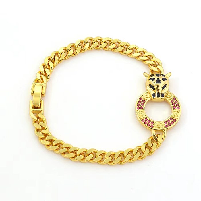 Bracelets hip-hop rétro léopard en cuivre incrusté de zircon