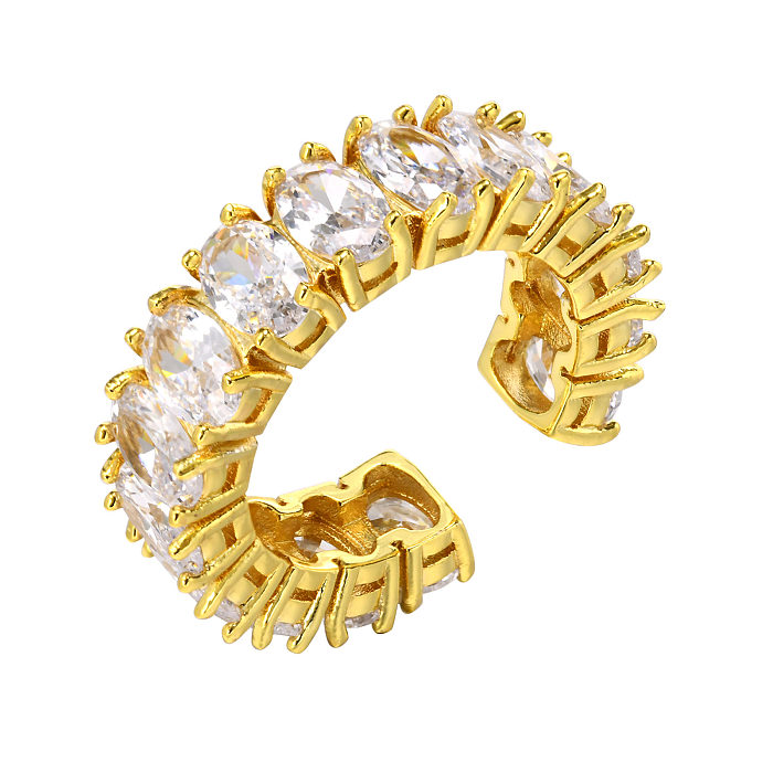 Modern Style Oval Copper Plating Inlay Zircon 18K Gold Plated Open Ring