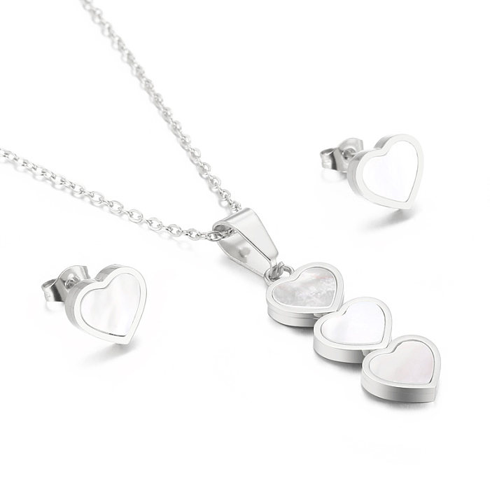 Cute Vacation Heart Shape Titanium Steel Jewelry Set