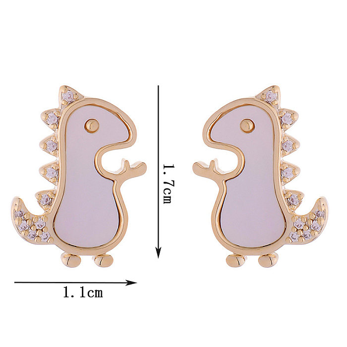 1 Pair Cute Simple Style Dinosaur Plating Inlay Copper Shell Zircon 14K Gold Plated Ear Studs