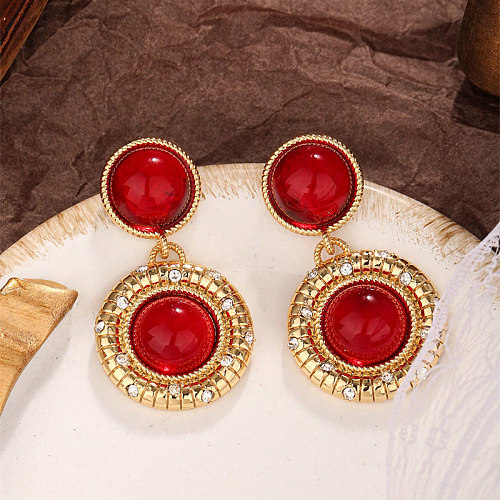 1 Pair Simple Style Roman Style Round Epoxy Inlay Copper Resin Zircon Drop Earrings