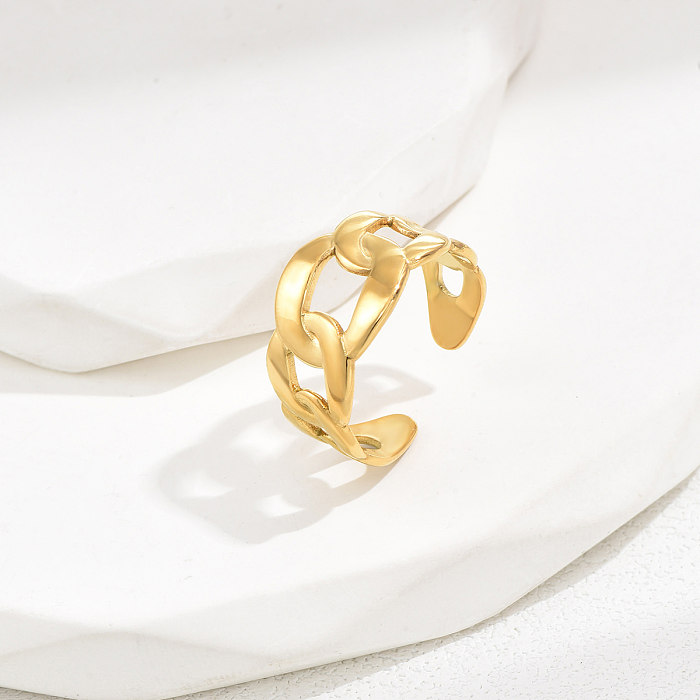 Eleganter, romantischer, schlichter, herzförmiger, offener Ring aus Edelstahl mit 18-Karat-Vergoldung