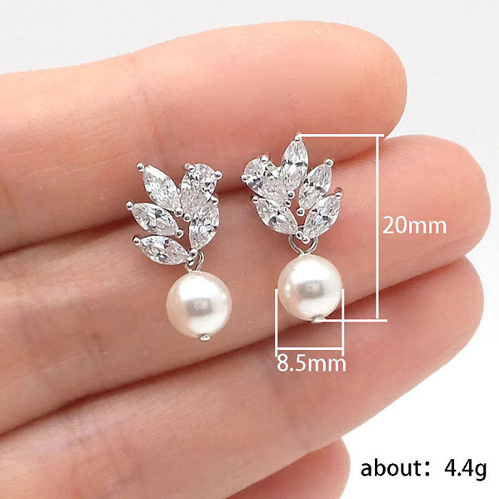 1 Pair Simple Style Geometric Imitation Pearl Copper Plating Zircon Drop Earrings