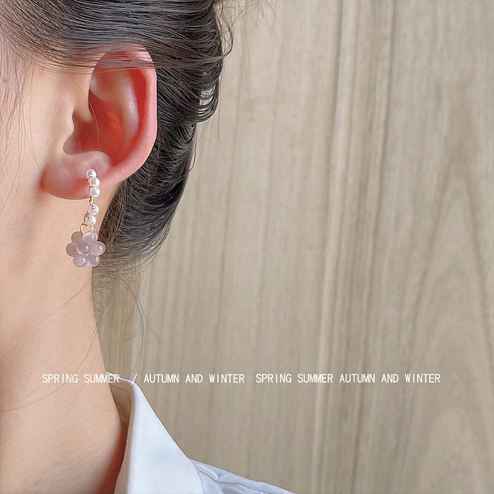 Boucles d'oreilles pendantes en opale, 1 paire, incrustation de cuivre et de raisin de Style français, perles artificielles