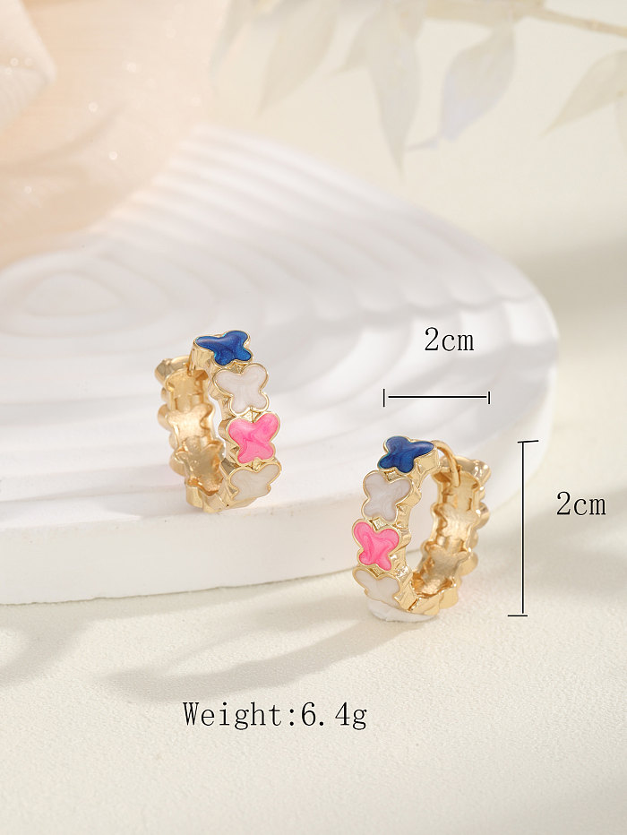 1 Pair Vintage Style Fashion Sweet Butterfly Enamel Plating Copper 18K Gold Plated Hoop Earrings