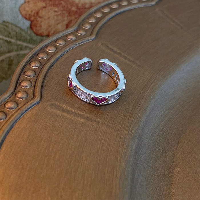 Anillo abierto de circón perla con incrustaciones de cobre en forma de corazón de estilo simple informal