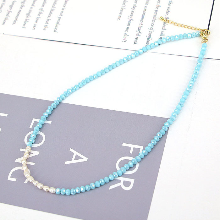Splicing Crystal Beaded Pearl Necklace Clavicle Chain