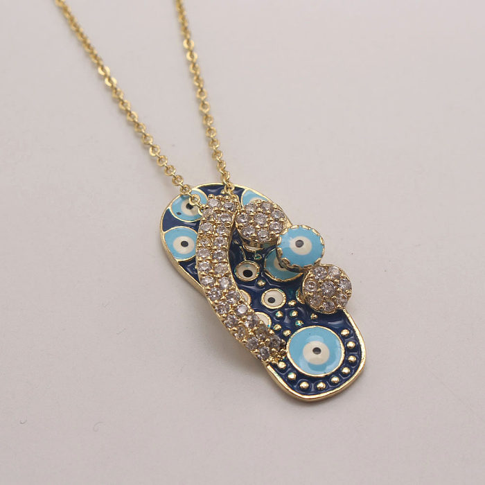 IG Style Simple Style Slippers Eye Copper Inlay Zircon 18K Gold Plated Pendant Necklace