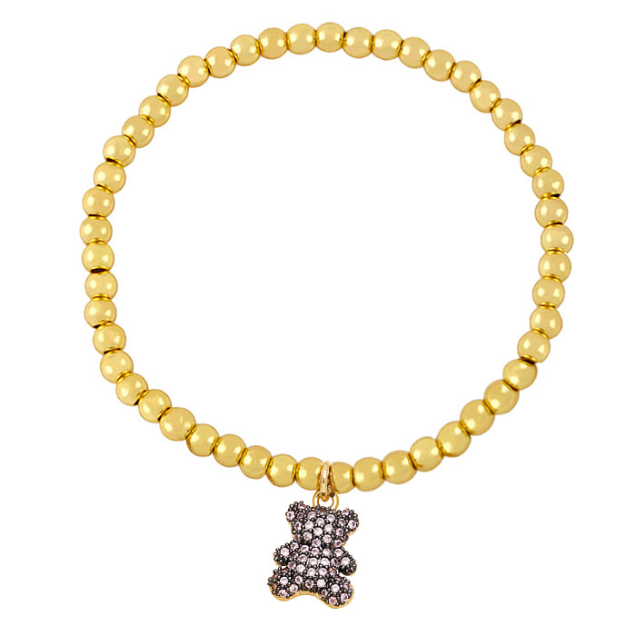 IG-Stil süße Mode Bär Kupfer Perlen Beschichtung Inlay Zirkon Armbänder